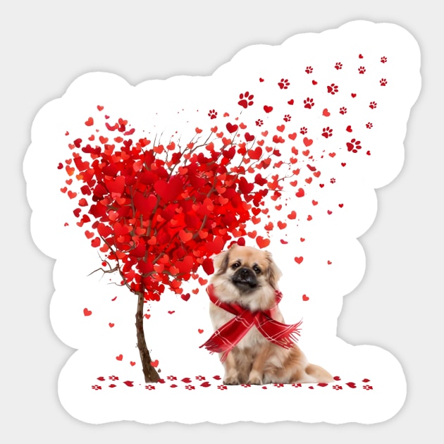 Happy Valentine's Day Heart Tree Love Tibetan Spaniel Sticker by PlumleelaurineArt